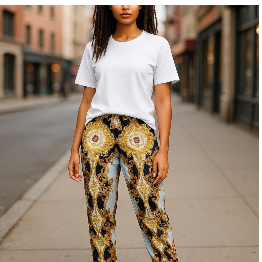 AKIRA Gold and Black velvety Baroque Trousers